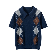 2025年秋季时尚百搭通勤简约菱形格短袖，女装羊绒衫，戎叶云台