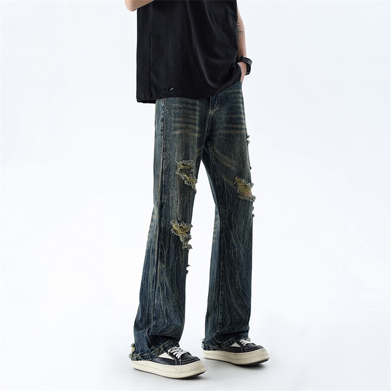 B221美式ins高街暗黑小众夏季重工艺破洞牛仔裤LK24178-P65控88,男装牛仔裤,电商B221