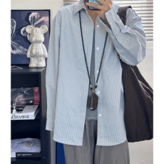高品质牛仔条纹衬衫潮牌长袖衬衣潮流宽松休闲外套CS017-P30，男装衬衫，星座301C-5