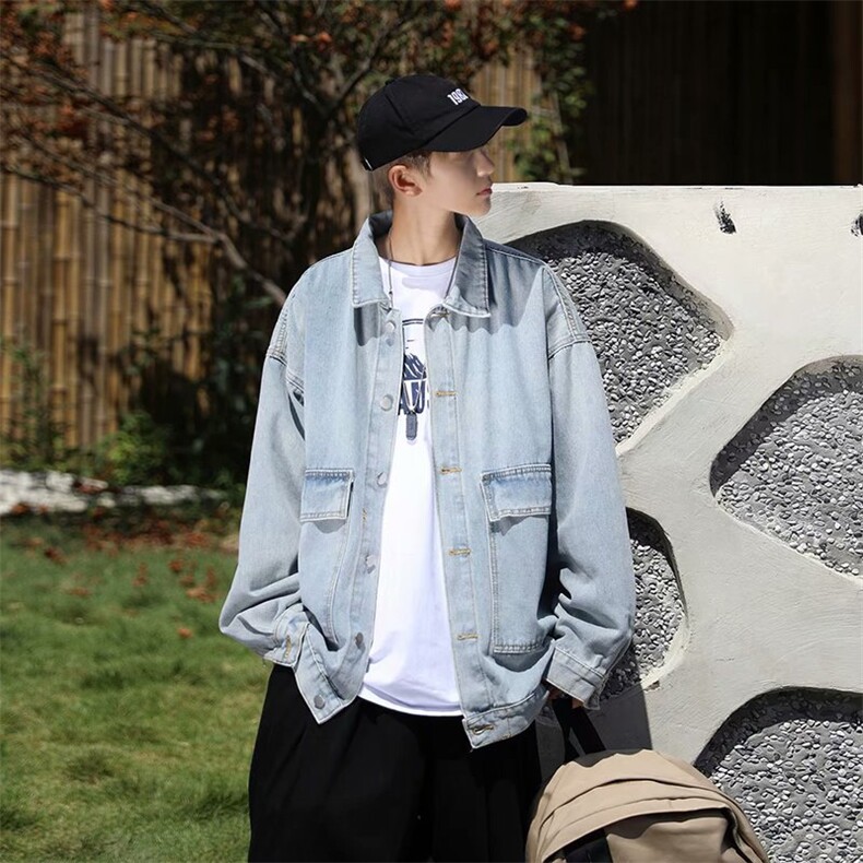 牛仔外套男潮牌复古ins港风夏季薄款痞帅宽松百搭春秋季休闲夹克图片