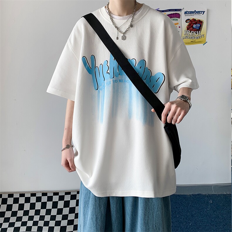 抖音供货、200克现货全棉印花宽松版型短袖T恤D223A-T2232-P25,男装T恤,电商019-1