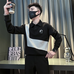 痞帅高级感拼接翻领男士卫衣外套社会小伙店主风301C-WY49P58控78图片