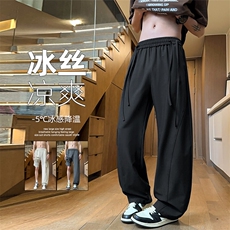 特批P28无差价夏季拼接飘绳冰丝透气宽松弯刀裤男休闲裤K5749B，男装休闲裤，电商A001
