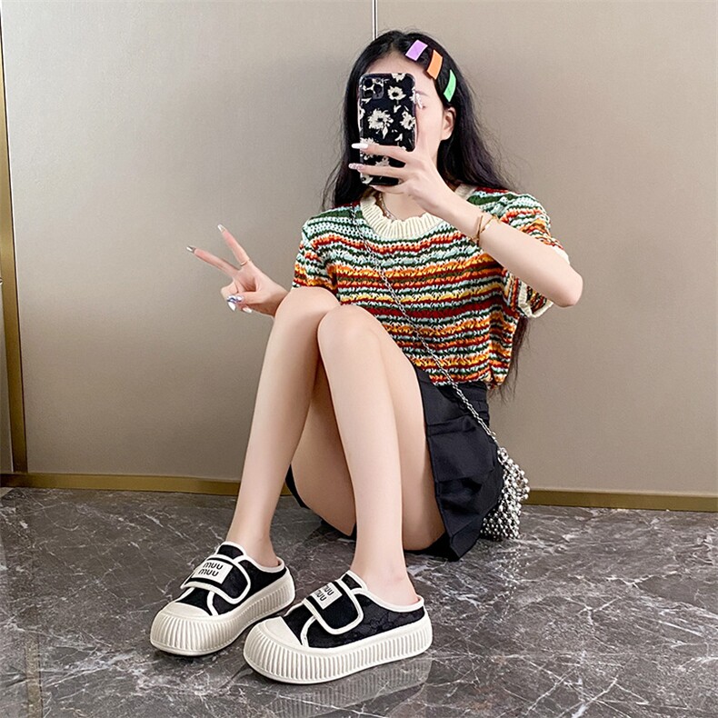2024帆布鞋子女夏季新款韩版ins学生休闲女鞋镂空百搭凉拖鞋,女鞋拖鞋,电商A223