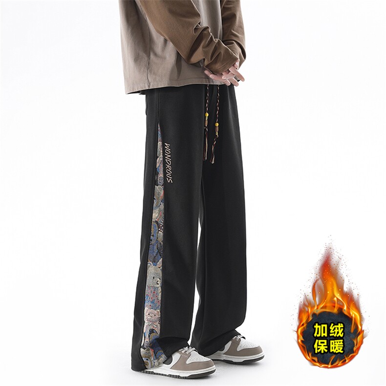 小熊拼接宽松直筒休闲长裤加绒加厚KJ8572-特P35/常规K8461-特P30,男装卫衣,电商A007