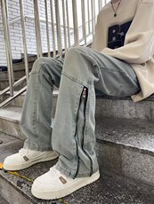 复古拉链牛仔裤男秋季2023新款直筒微喇裤子高街潮D8102P50，男装牛仔裤，星座1116-2