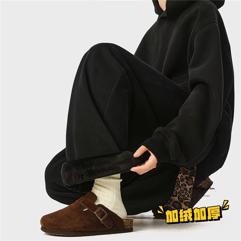 加绒加厚冬款男女休闲卫裤保暖豹纹宽松直筒长裤h8090P50,男装休闲裤,星座1013-1