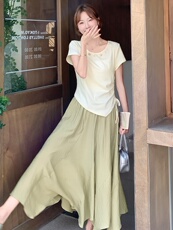 休闲体恤半身裙套装女夏季绝美钉珠短袖小个子两件套2025年夏季，商品下架区，欣美人
