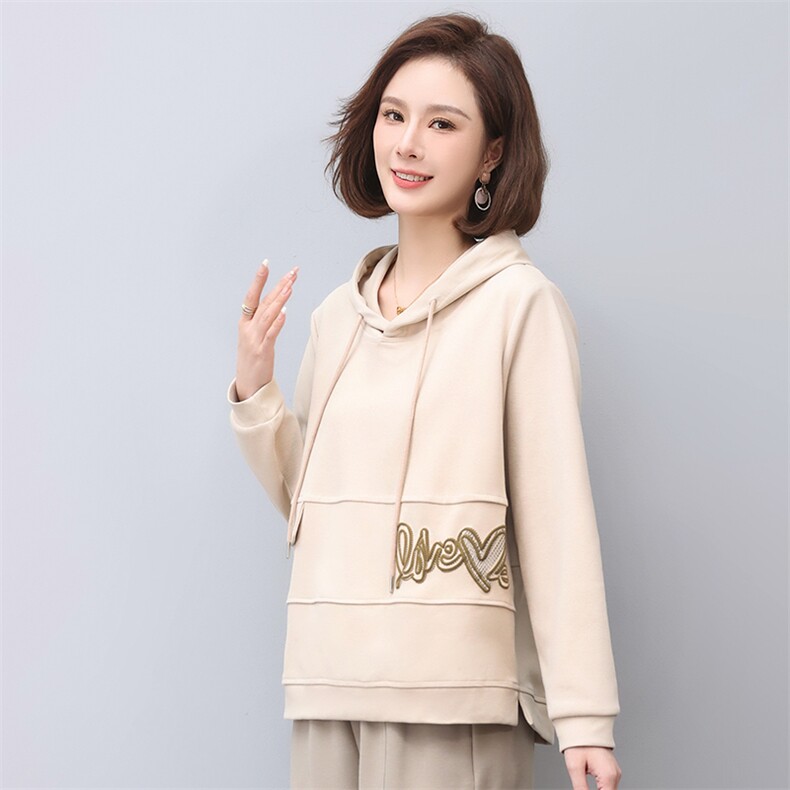 2023年春夏季宽松拼接绣花连帽卫衣,女装卫衣/绒衫,叶笙衣