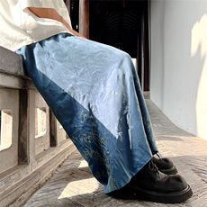 夏季休闲裤仙风道骨男士大码中式八分裤棉麻裤竹叶印花款K211-P60，男装休闲裤，电商A021