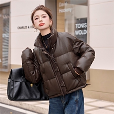 现货.现货2025年冬季新款免洗PU皮时尚高端大气白鸭羽绒服外套，女装羽绒服，布芭啦