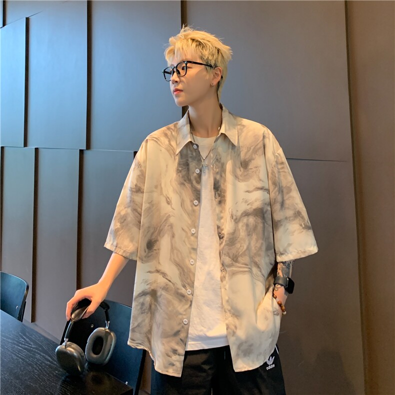 衬衫男士韩版潮流痞子帅气印花百搭2024夏季ins宽松外套CY899-P38,男装衬衫,星座412-2