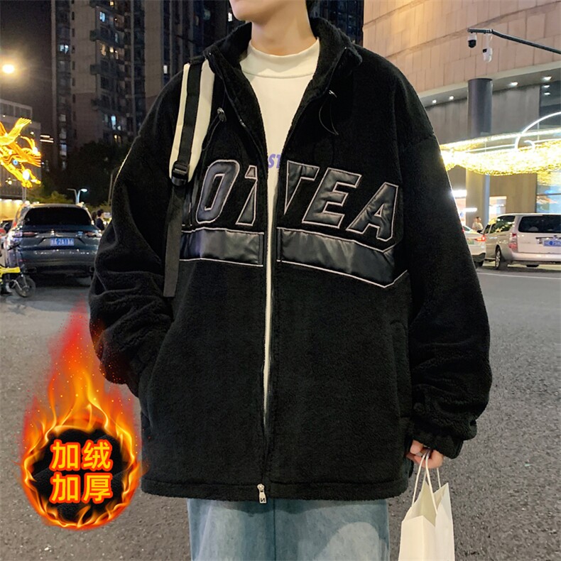 冬季新款港风PU皮贴布绣加绒加厚棉衣外套6615-P100,男装棉衣,星座914-3