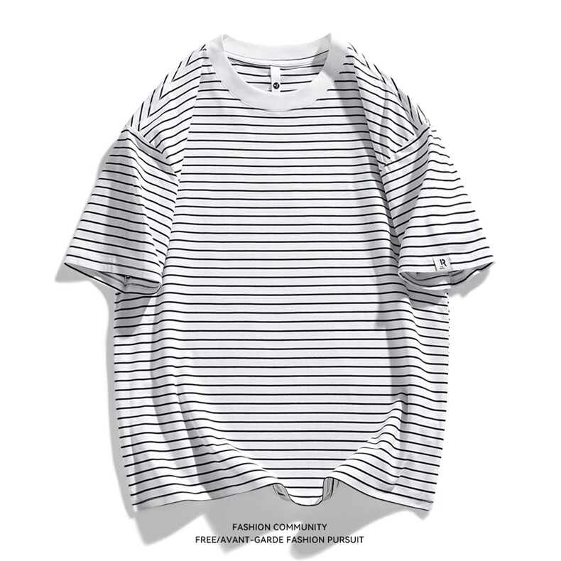 抖音天猫得物品质200克cityboy时尚夏季条纹百搭短袖T恤TX232-P40,男装T恤,星座1109