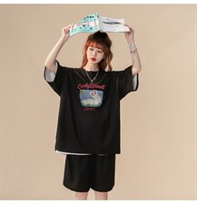 中性风夏季ins冰丝华夫格个性休闲情侣套装一套TZ856-P50控68，女装运动套装，A247A