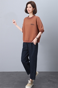2024秋装新款时尚宽松显瘦长袖卫衣牛仔裤两件套女休闲套装图片