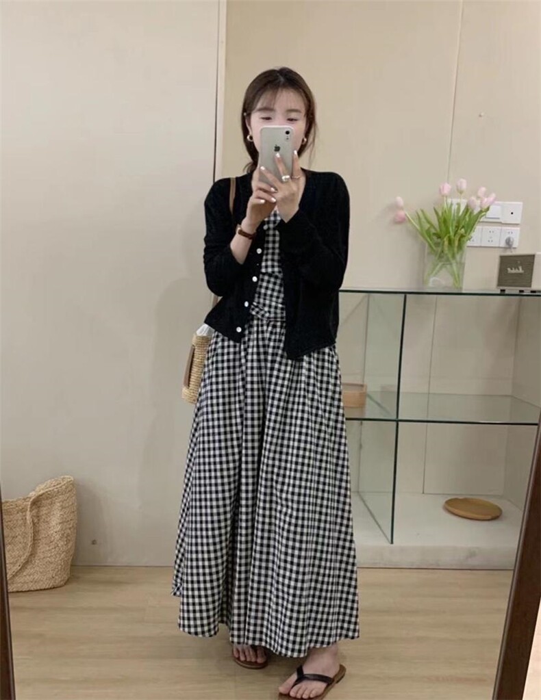 抹胸格子爆单连衣裙，抹胸，唇蔻