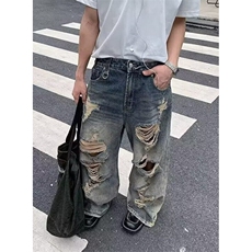美式复古法工蓝弯刀工装裤潮cleanfit直筒微喇牛仔裤N695，男装牛仔裤，星座1116A（原606A-3）