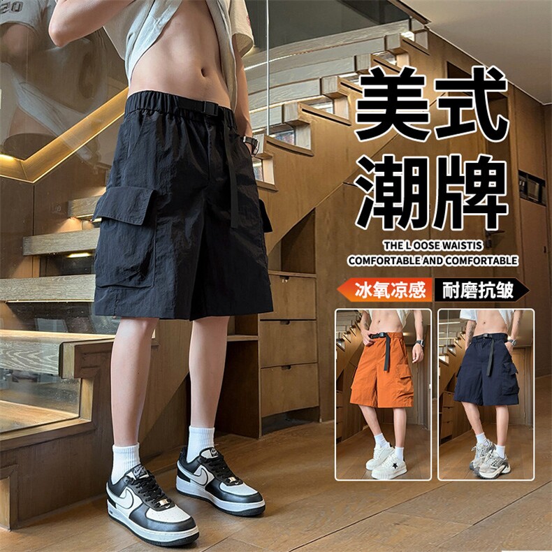 抖音品质美式机能工装短裤男女潮牌短裤A146-GY510特p35量大优,男装牛仔裤,HDA146