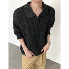 港风秋款polo领毛衣条纹宽松针织衫宽松线衣外套M5803P70，男装针织衫/毛衣，星座1013-1