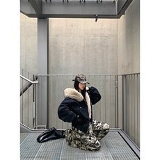 现货重磅boxy短款棉衣座山雕大毛毛领男女棉服水洗工装厚外套，男装棉衣，电商A486-1