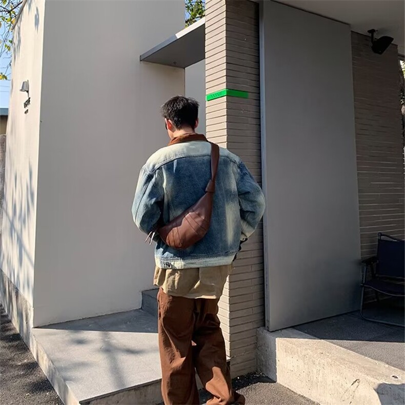 美式复古拼接撞色水洗蓝做旧牛仔夹克男秋季痞帅百搭宽松休闲外套,男装工装外套,星座1210-1