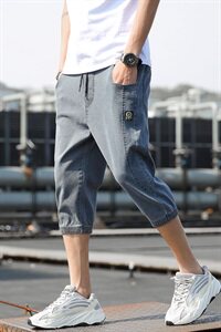 牛仔裤男七分裤夏季薄款韩版宽松八分休闲小脚哈伦裤裤子YD01图片