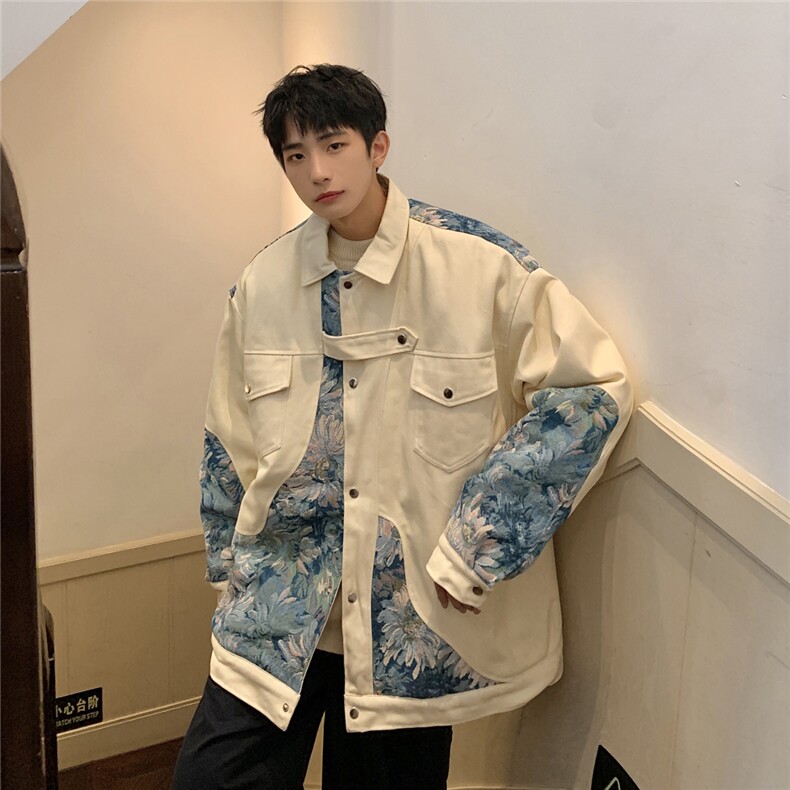 港风刺绣拼接棉衣男夹克棉服男外套男8706P115控158,男装棉衣,星座226-1