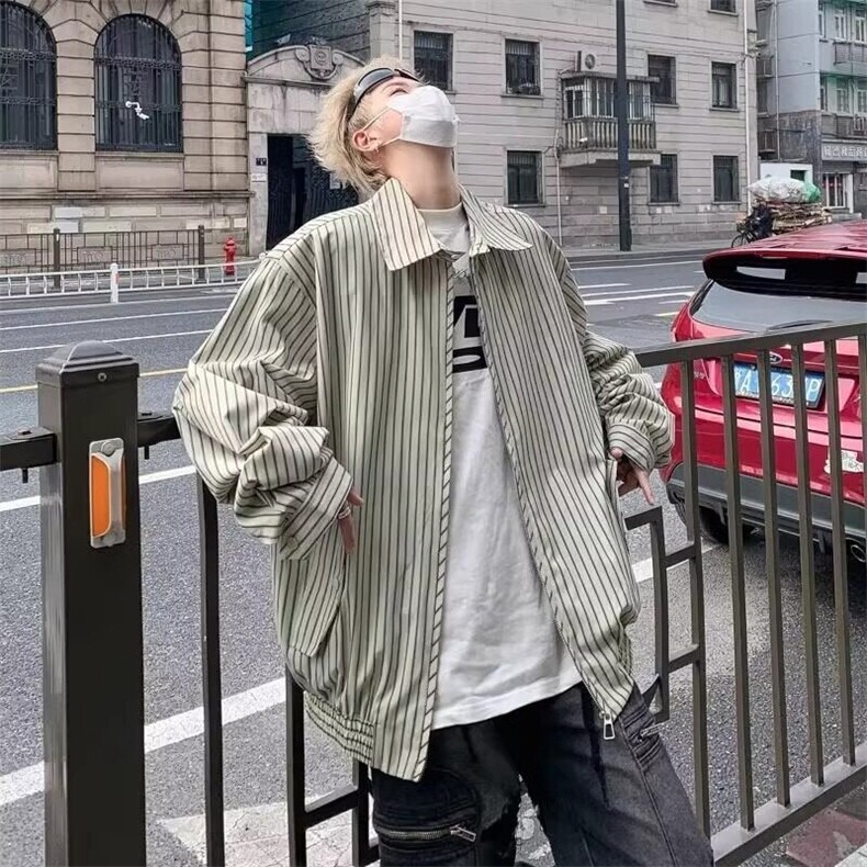 W9451-P65网图现货春季新款条纹翻领夹克外套,男装夹克,星座1608-2