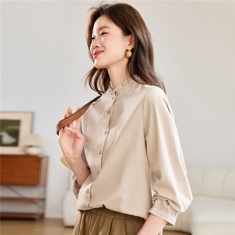 2026春年秋装新款潮小格子衬衫宽松显瘦韩版气质百搭衬衣女减龄，女装衬衫，独衣靓