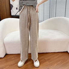 欧棉绒休闲裤女秋冬2024年新款宽松直筒高腰垂感双带加兜，女装休闲裤，暖习羊绒