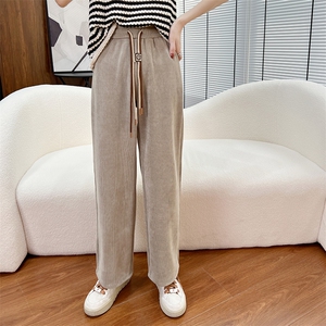 欧棉绒休闲裤女秋冬2024年新款宽松直筒高腰垂感双带加兜图片