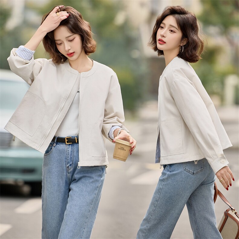 小个子开春外套女短款2025新款韩版宽松圆领休闲棒球服春秋夹克潮,女装短外套,悦祺