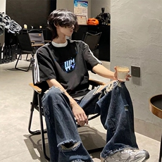 抖音得物高品质二开240克宽松纯棉美式潮牌三条杠织带短袖T恤，男装T恤，电商A486-1