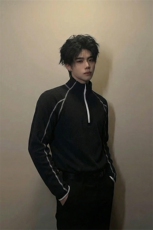 春季哈苏线撞色半拉链肌理感长袖T恤套头卫衣男C64163-TP4588，男装T恤，电商A102