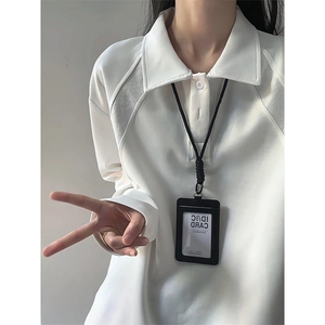 抖音得物高品质美式高街重磅曼巴棉结构螺纹拼接翻领卫衣长袖T恤图片