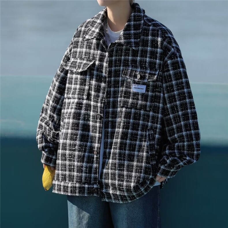 23秋季痞帅复古格子外套男士秋冬款帅气学生情侣潮流宽松休闲夹克，男装夹克，星座506A
