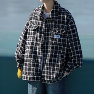 23秋季痞帅复古格子外套男士秋冬款帅气学生情侣潮流宽松休闲夹克，男装夹克，星座506A