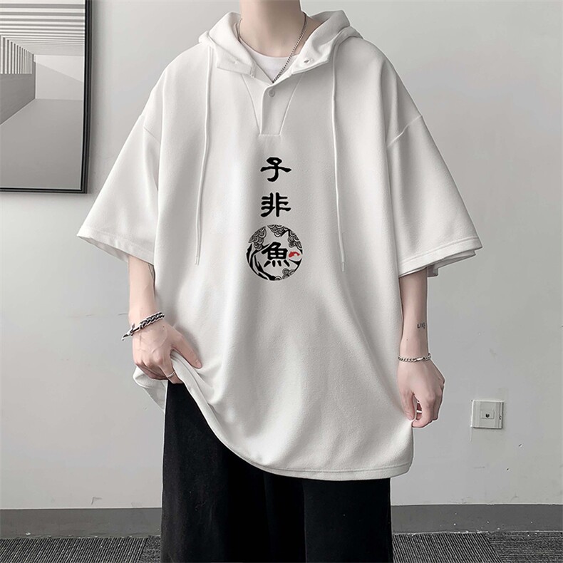 LD54070-P45连帽短袖t恤男大码胖子带帽五分袖中袖大皂风,男装T恤,电商A040