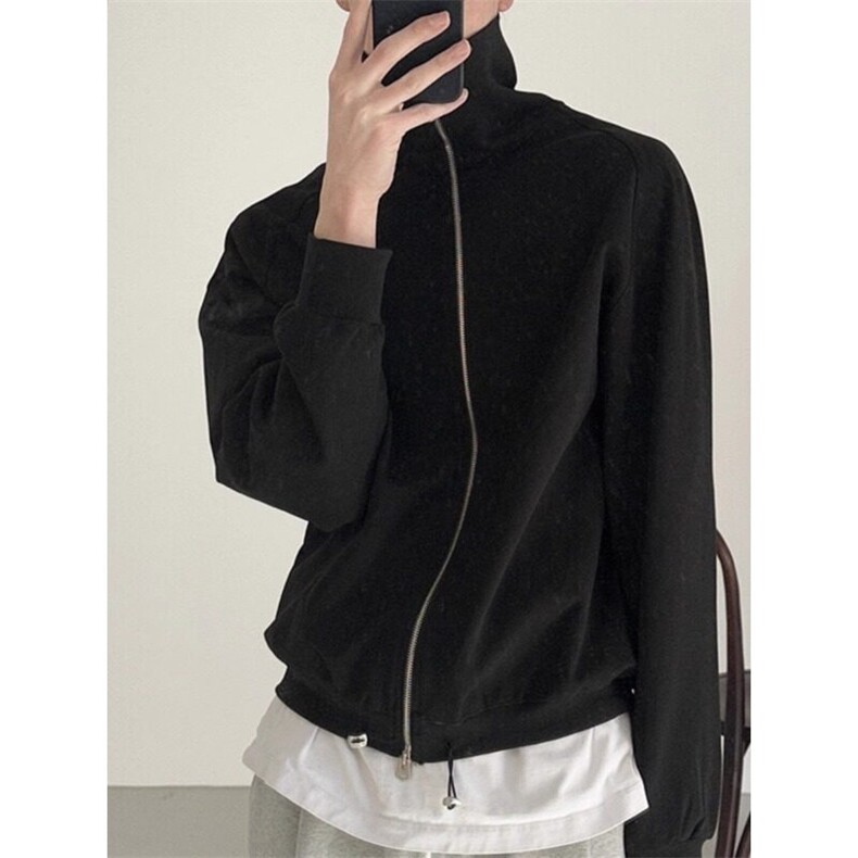 秋冬日系复古穿搭双拉链短款高领开衫卫衣ins夹克外套WY8812，男装夹克，星座1116A（原606A-3）
