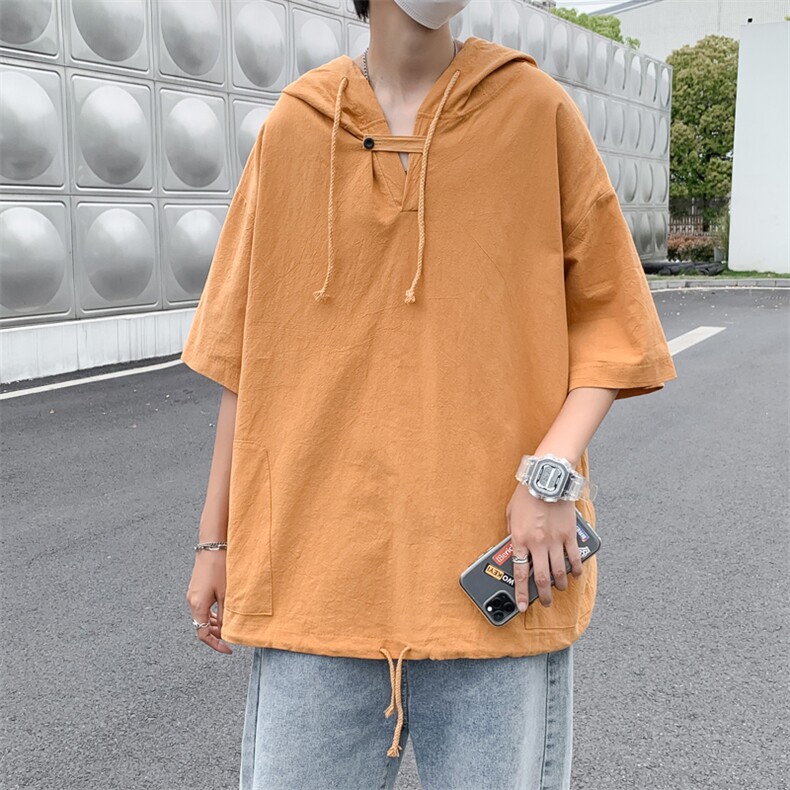 新款黑白纯色男士T恤原宿风个性连帽抽绳潮T恤百搭上衣T555-P28,男装T恤,星座512-2