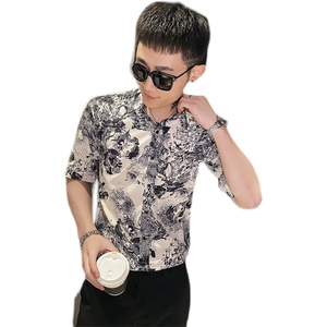 312A-116-P55 新款社会小伙中袖衬衫韩版潮流男士五分袖衬衣A图片