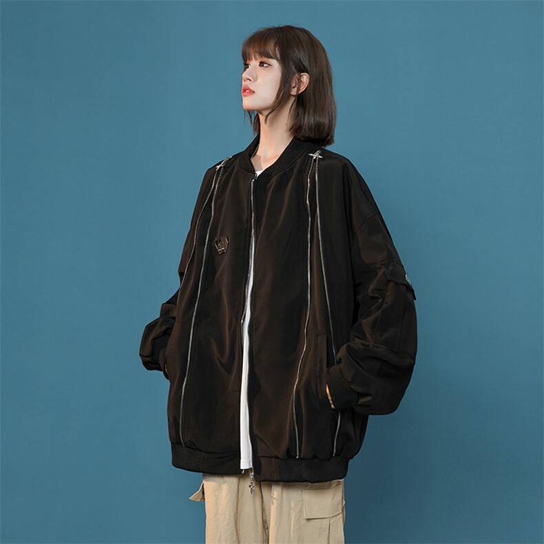 港风拉链原宿风宽松潮牌情侣外套百搭夹克XZ225-3-JK04-P95控125,女装短外套,星座225-3