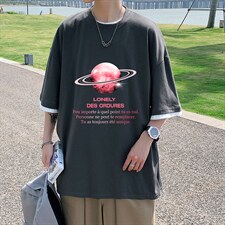 JT55184-P25 nasa宇航员联名款 假两件短袖t恤男大码胖子半袖体恤图片