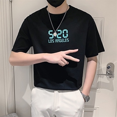 白色2023精神小伙修身男士圆领印花短袖T恤打底衫潮T092-P48控68，男装T恤，电商A108