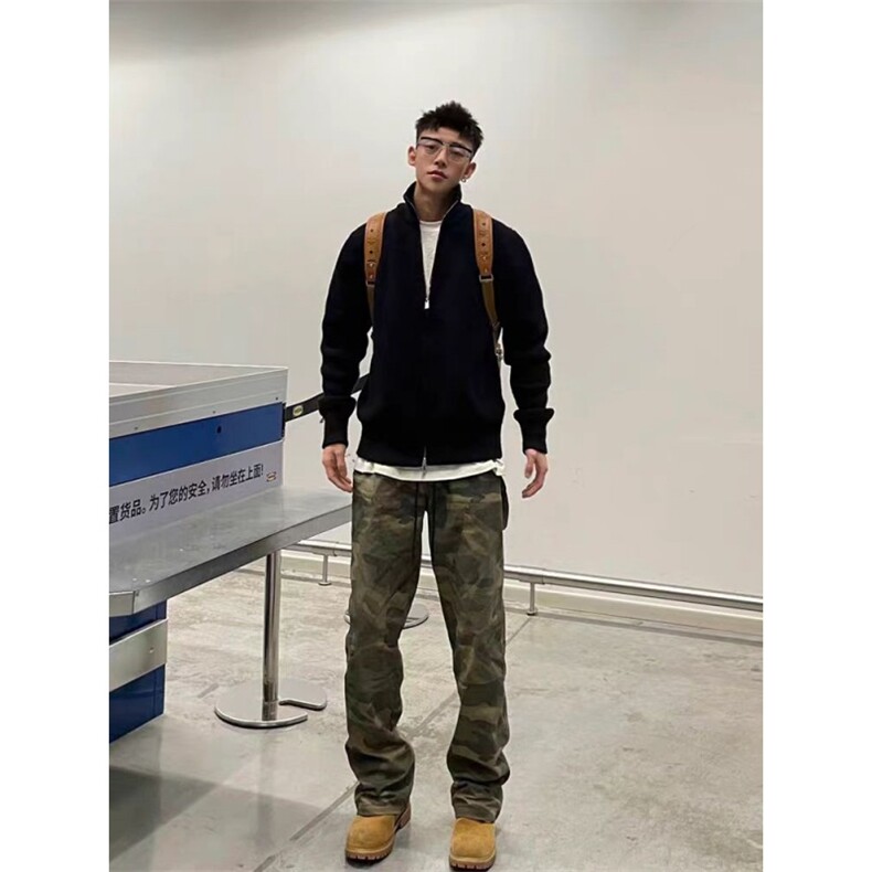 重磅秋冬北极绒双拉链毛衣开衫美式复古休闲慵懒风宽松针织衫外套,男装针织衫/毛衣,电商A486