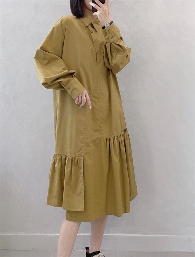 长袖连衣裙衬衫领，女装连衣裙，江南俏之羽