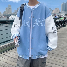 Y9906P30港风外景2024秋季拼色休闲宽松字母印花棒球领开衫，男装卫衣，电商A026-1