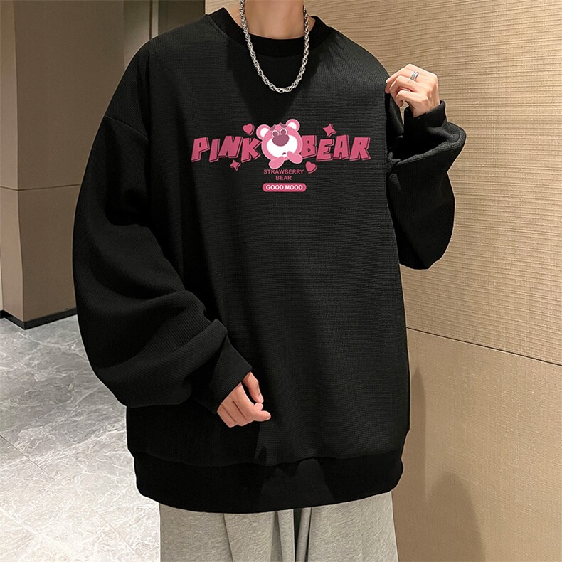 华夫格卫衣圆领卫衣男大码长袖t恤男外套HW76329-P30加绒款-P40,男装卫衣,电商A040