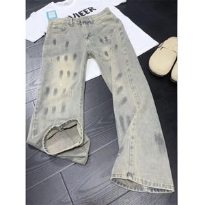 美式喷墨牛仔裤男秋季cleanfit弯刀裤子直筒阔腿长裤LB6277P48图片
